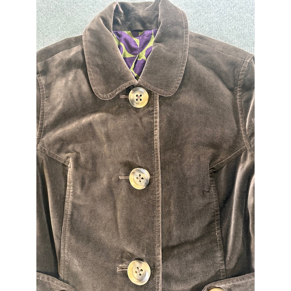 Boden Brown Velvet Trench Coat Women Cotton Geometric Lining WE242 RN118027